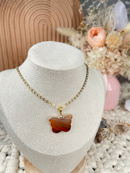 Agate Butterfly Necklace (Gold)